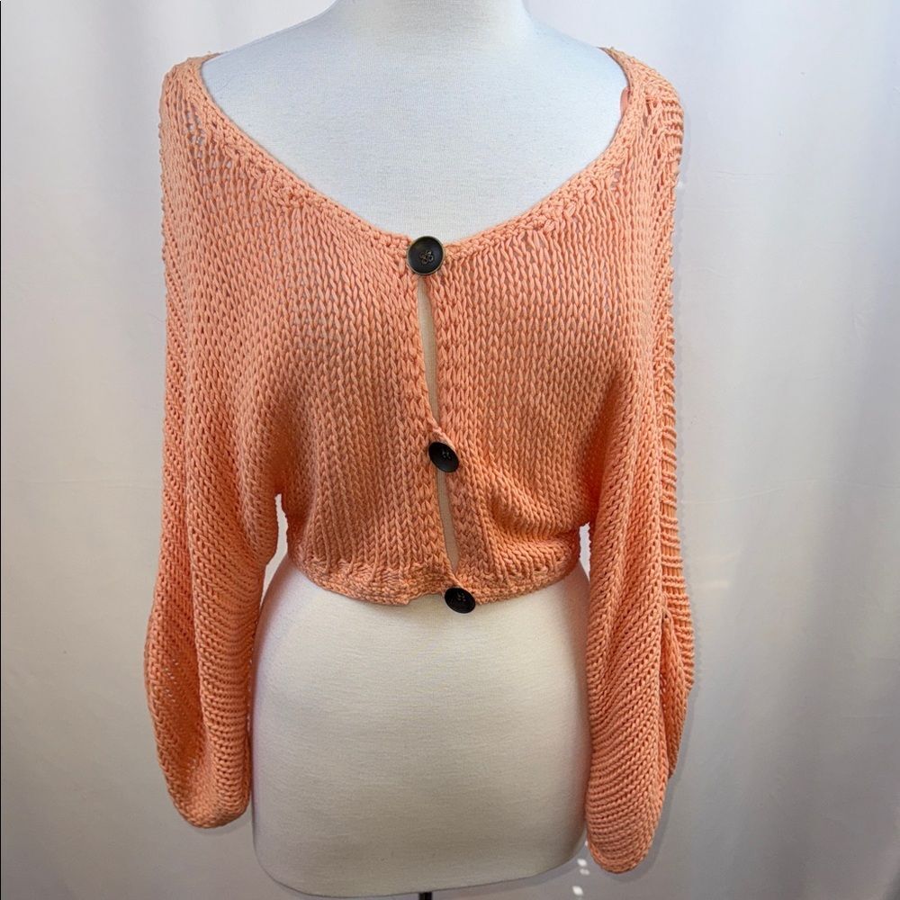 Simply Noelle Peach Sweater Crop Cardigan, Small, NWOT